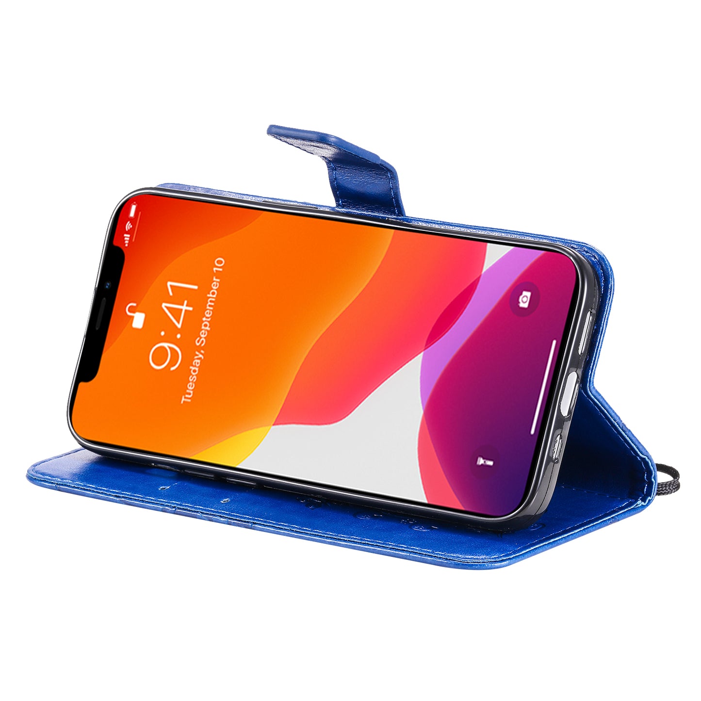 KT Imprinting Flower Series-2 For iPhone 15 Butterfly Imprint Leather Phone Case Wallet Stand Cover