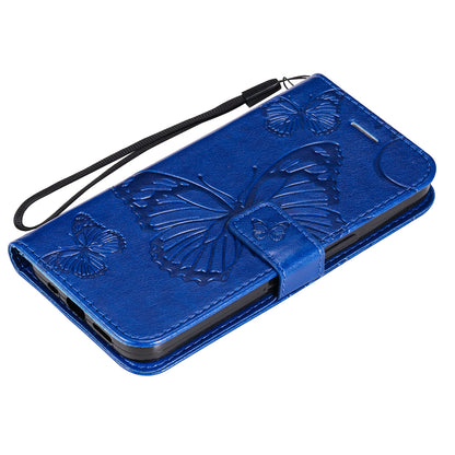 KT Imprinting Flower Series-2 For iPhone 15 Butterfly Imprint Leather Phone Case Wallet Stand Cover