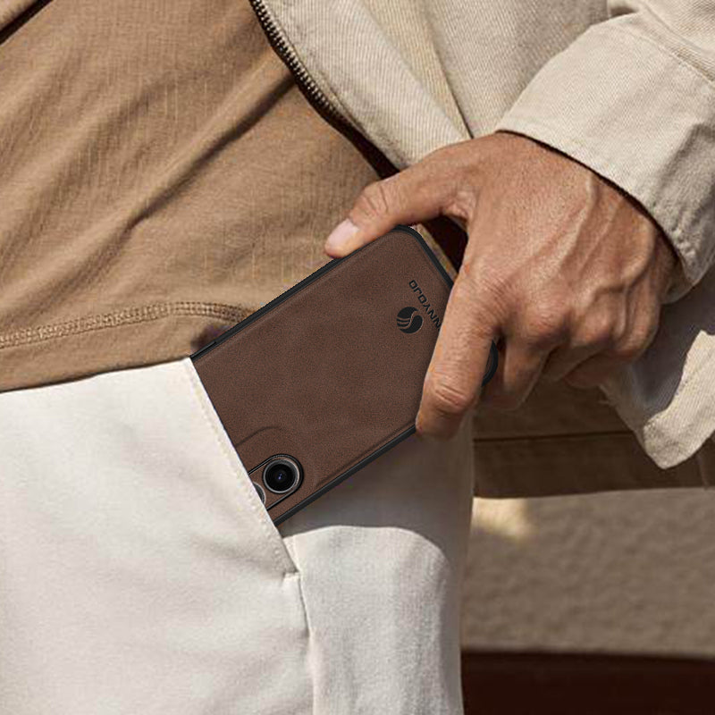 ANNYOJO For Samsung Galaxy S23+ PU Leather Coated PC+TPU Cover Magnetic Car Mount Phone Case