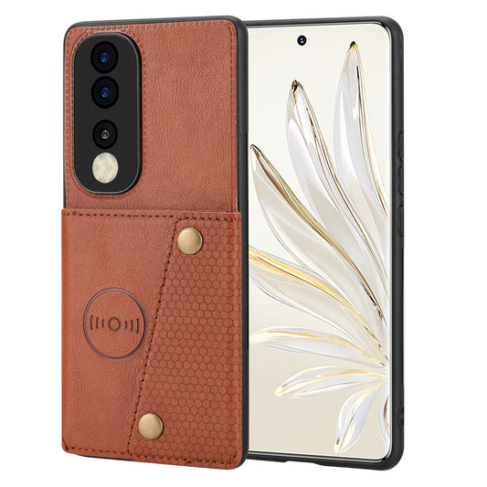 Phone Case for Honor 90 Card Holder Kickstand Drop Resistant PU Leather Coated TPU Back Cover