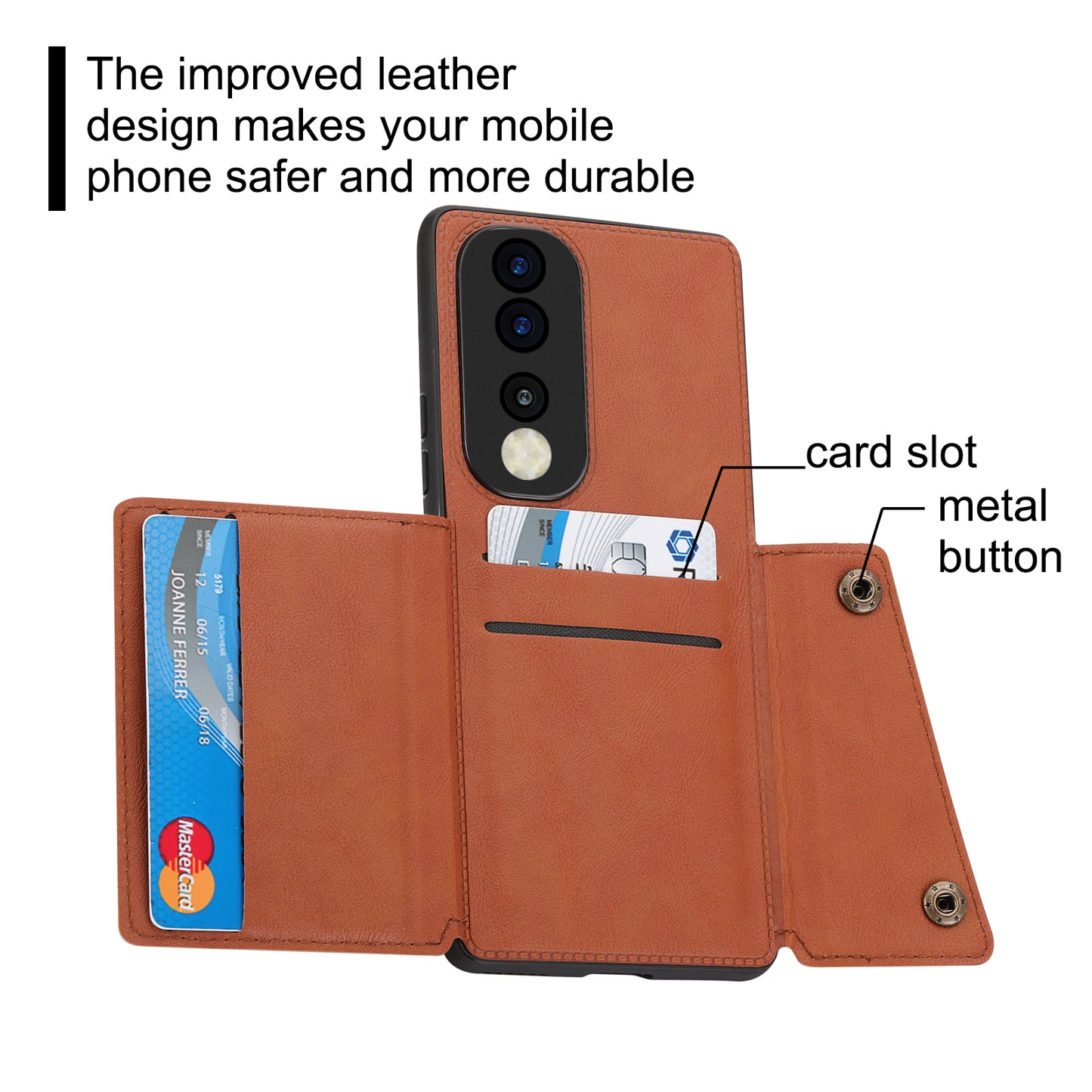 Phone Case for Honor 90 Card Holder Kickstand Drop Resistant PU Leather Coated TPU Back Cover