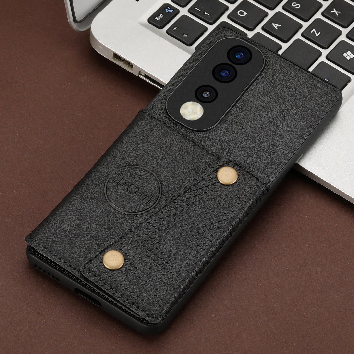 Phone Case for Honor 90 Card Holder Kickstand Drop Resistant PU Leather Coated TPU Back Cover