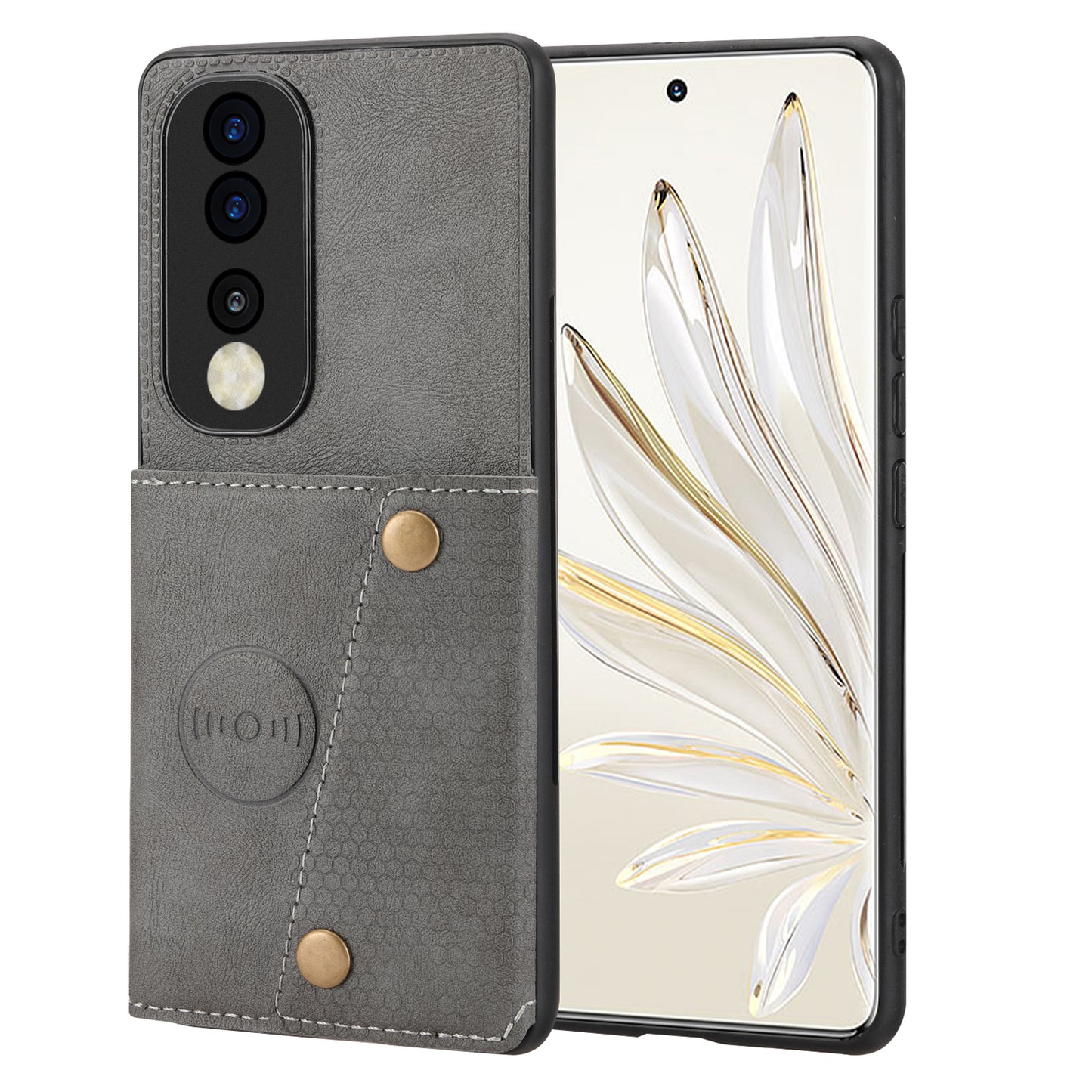 Phone Case for Honor 90 Card Holder Kickstand Drop Resistant PU Leather Coated TPU Back Cover