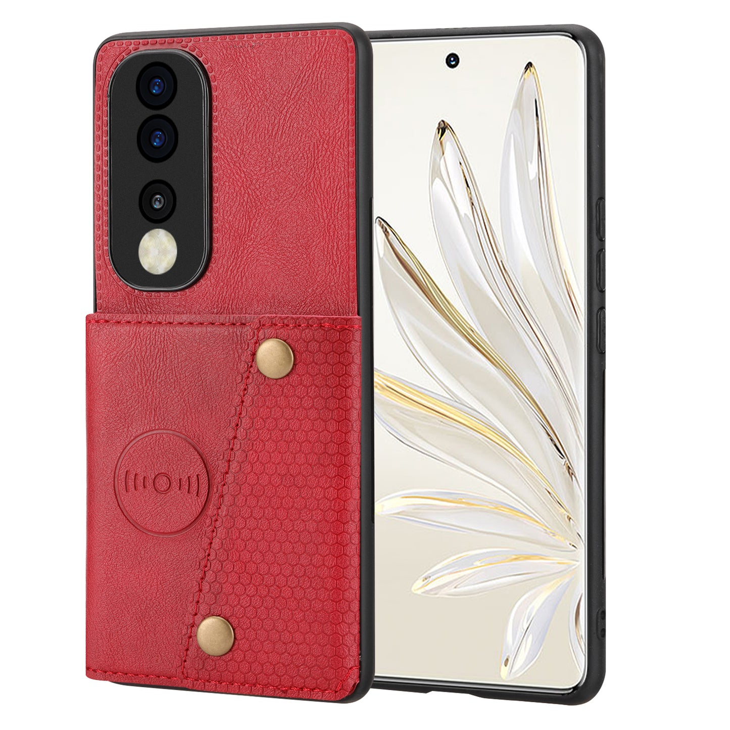 Phone Case for Honor 90 Card Holder Kickstand Drop Resistant PU Leather Coated TPU Back Cover