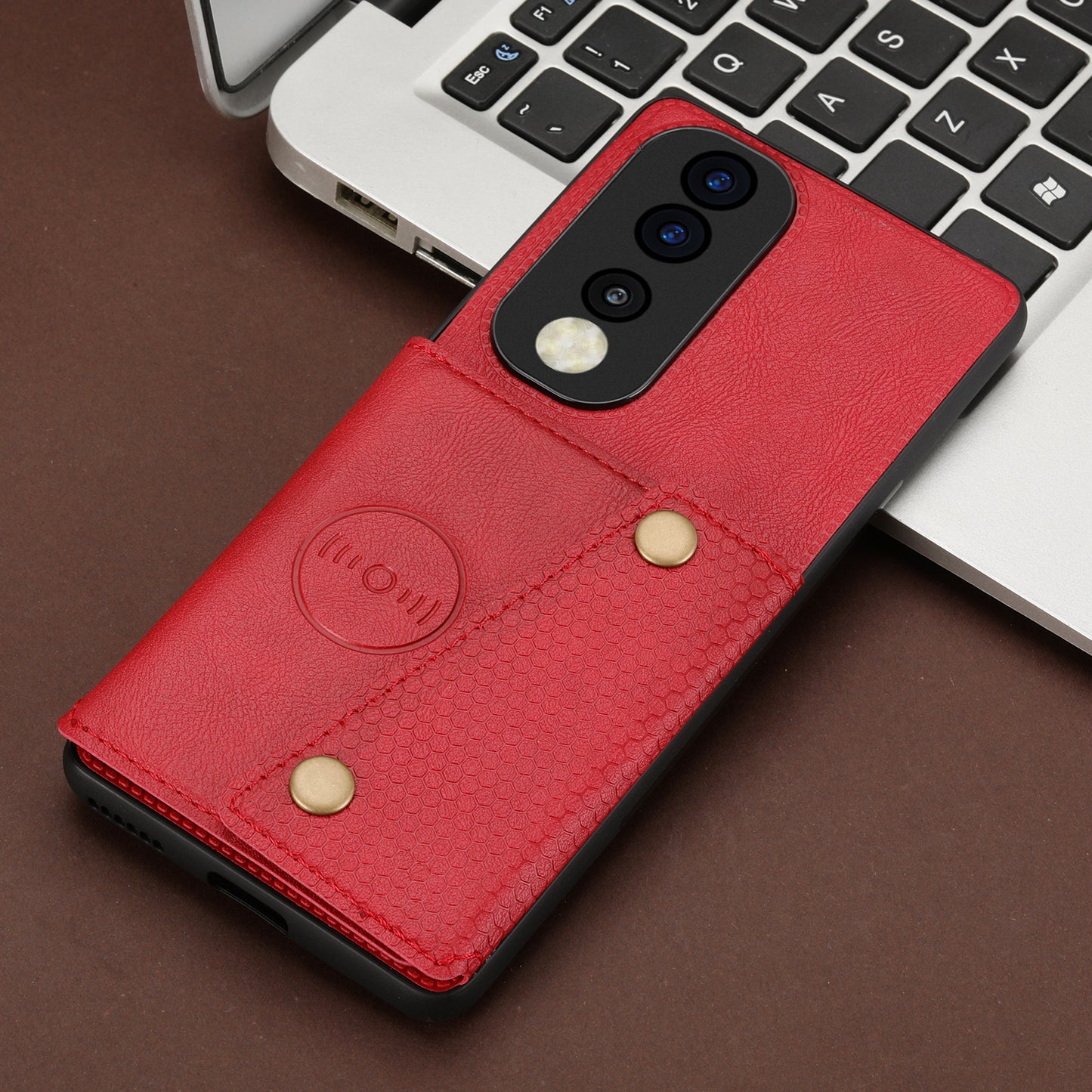 Phone Case for Honor 90 Card Holder Kickstand Drop Resistant PU Leather Coated TPU Back Cover