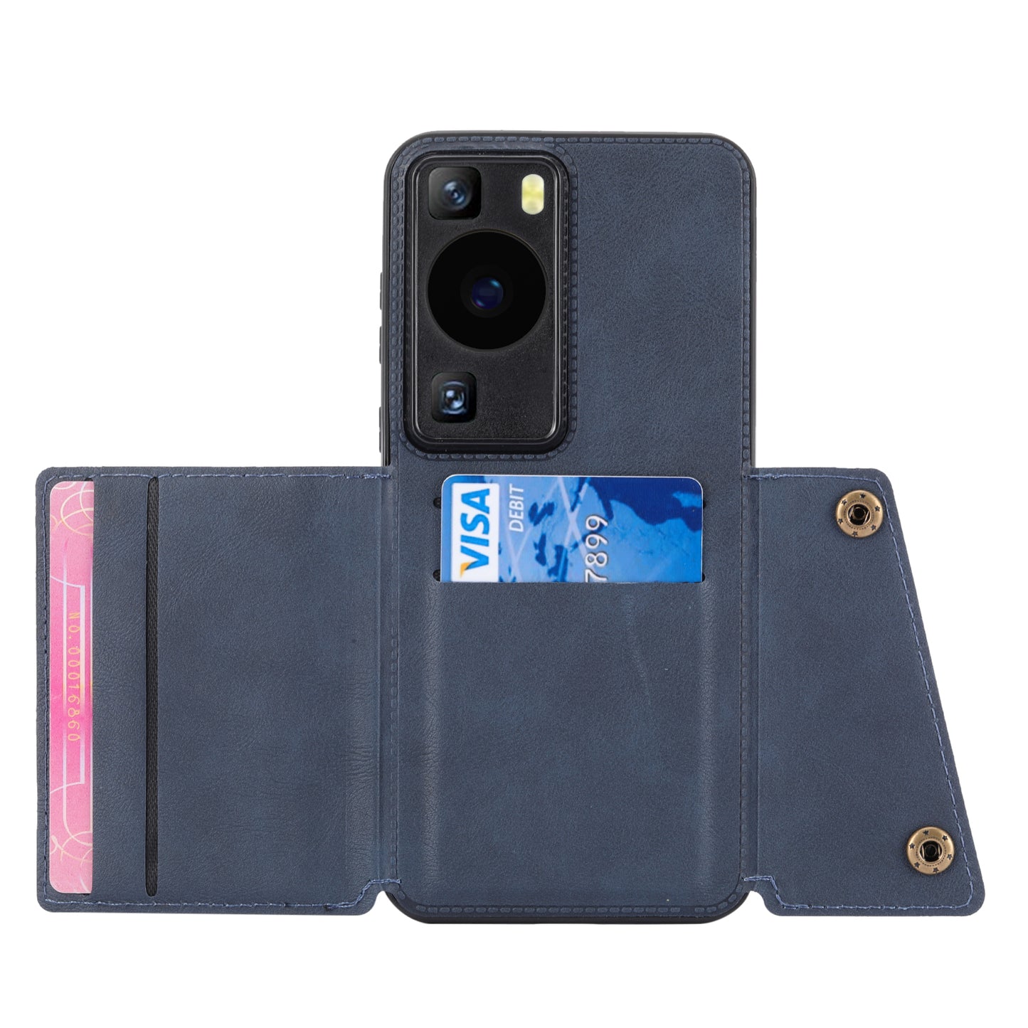 Card Holder Phone Case for Huawei P60 Kickstand PU Leather Coated TPU Back Cover