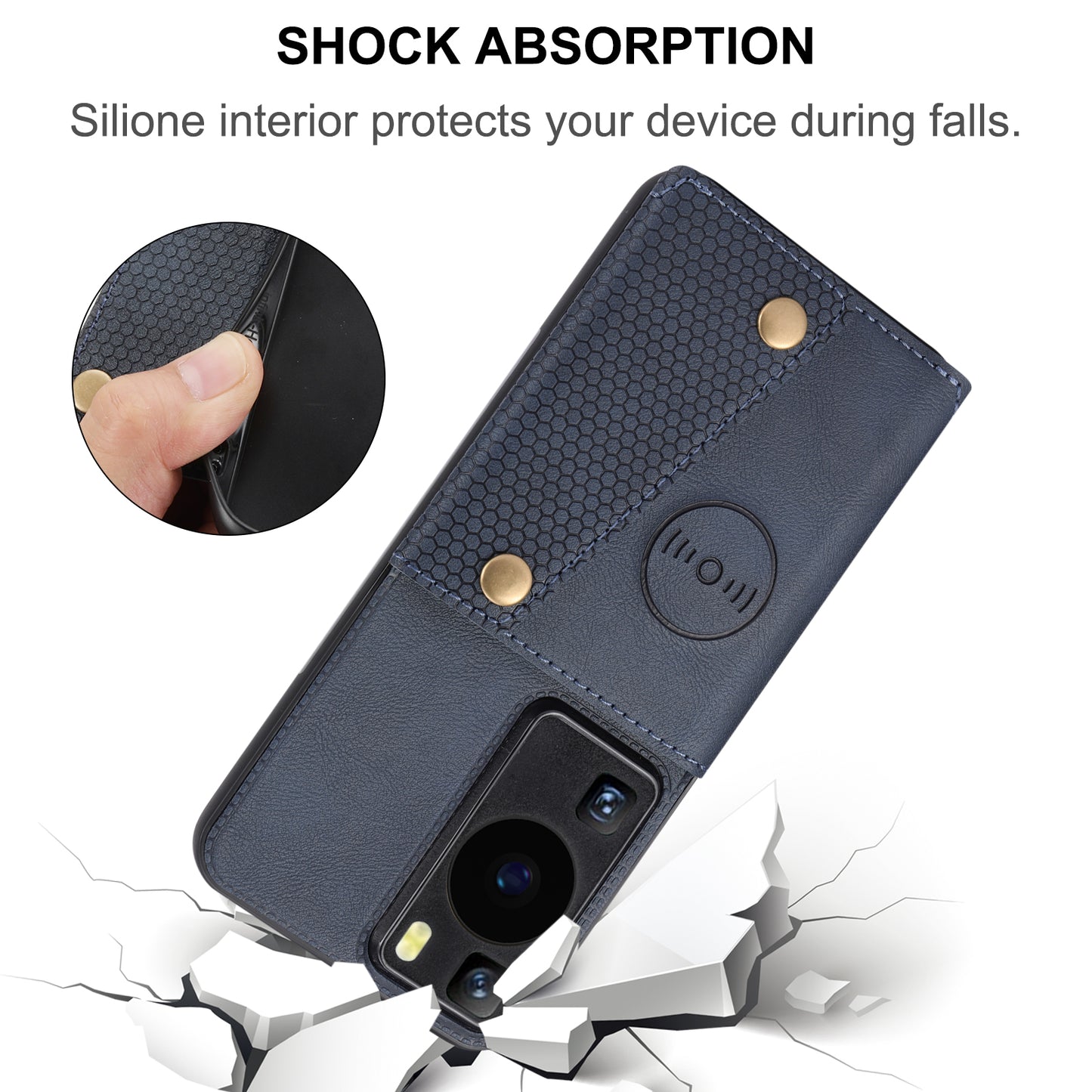 Card Holder Phone Case for Huawei P60 Kickstand PU Leather Coated TPU Back Cover