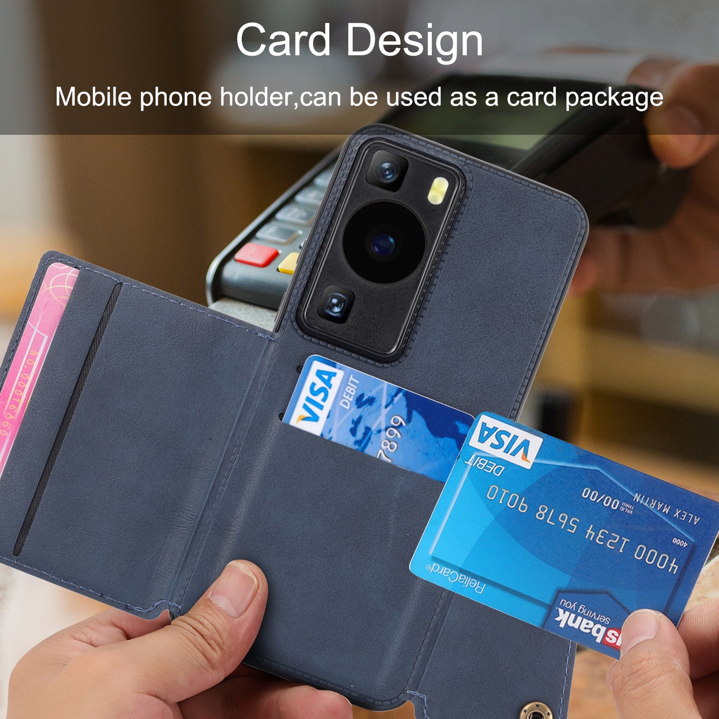 Card Holder Phone Case for Huawei P60 Kickstand PU Leather Coated TPU Back Cover