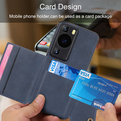 Card Holder Phone Case for Huawei P60 Kickstand PU Leather Coated TPU Back Cover