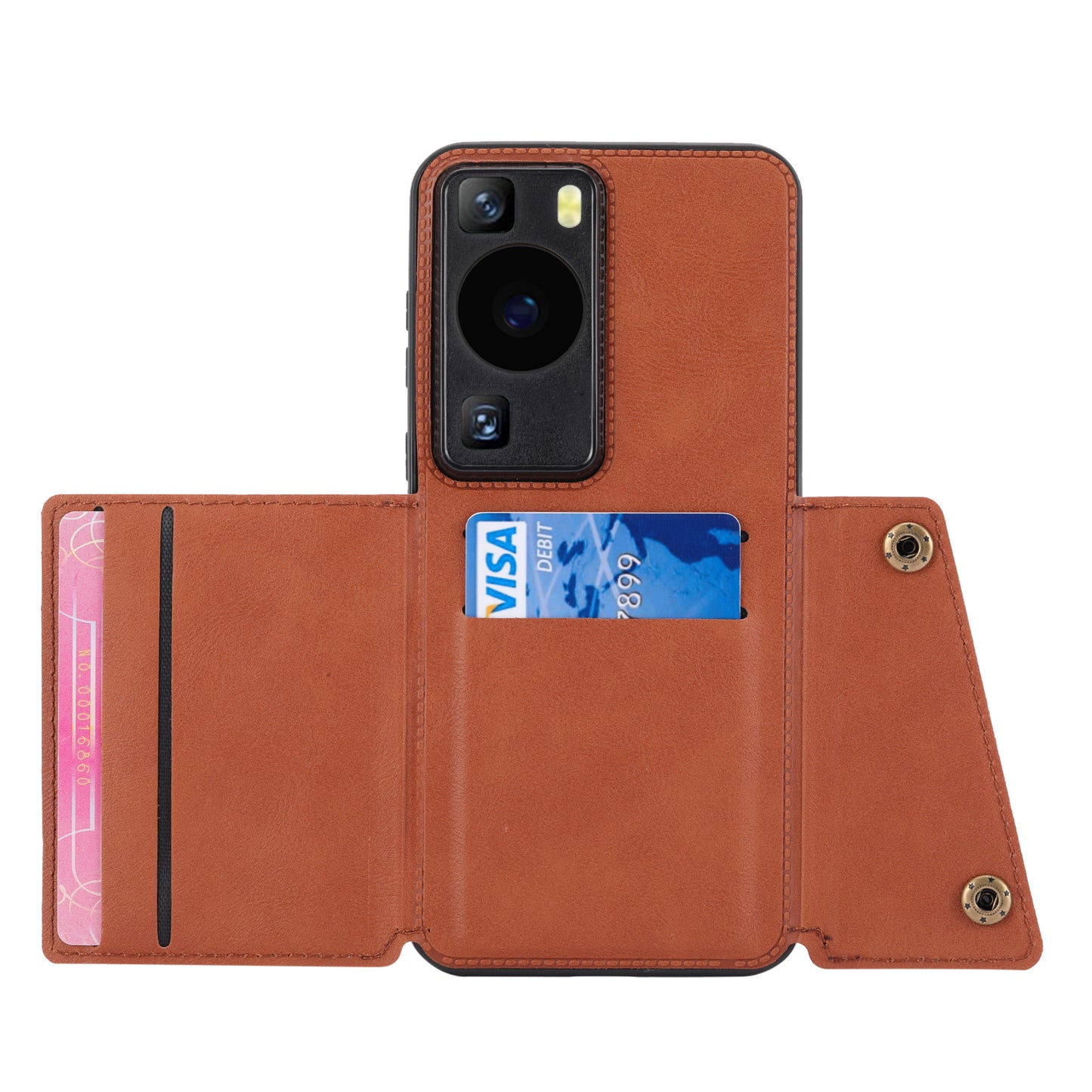 Card Holder Phone Case for Huawei P60 Kickstand PU Leather Coated TPU Back Cover