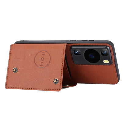 Card Holder Phone Case for Huawei P60 Kickstand PU Leather Coated TPU Back Cover