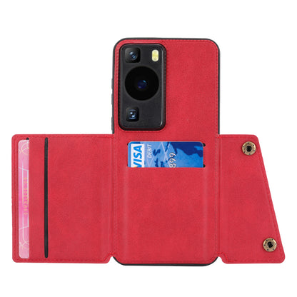 Card Holder Phone Case for Huawei P60 Kickstand PU Leather Coated TPU Back Cover