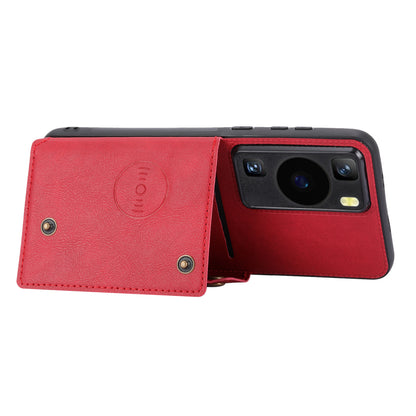 Card Holder Phone Case for Huawei P60 Kickstand PU Leather Coated TPU Back Cover