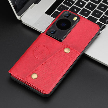 Card Holder Phone Case for Huawei P60 Kickstand PU Leather Coated TPU Back Cover