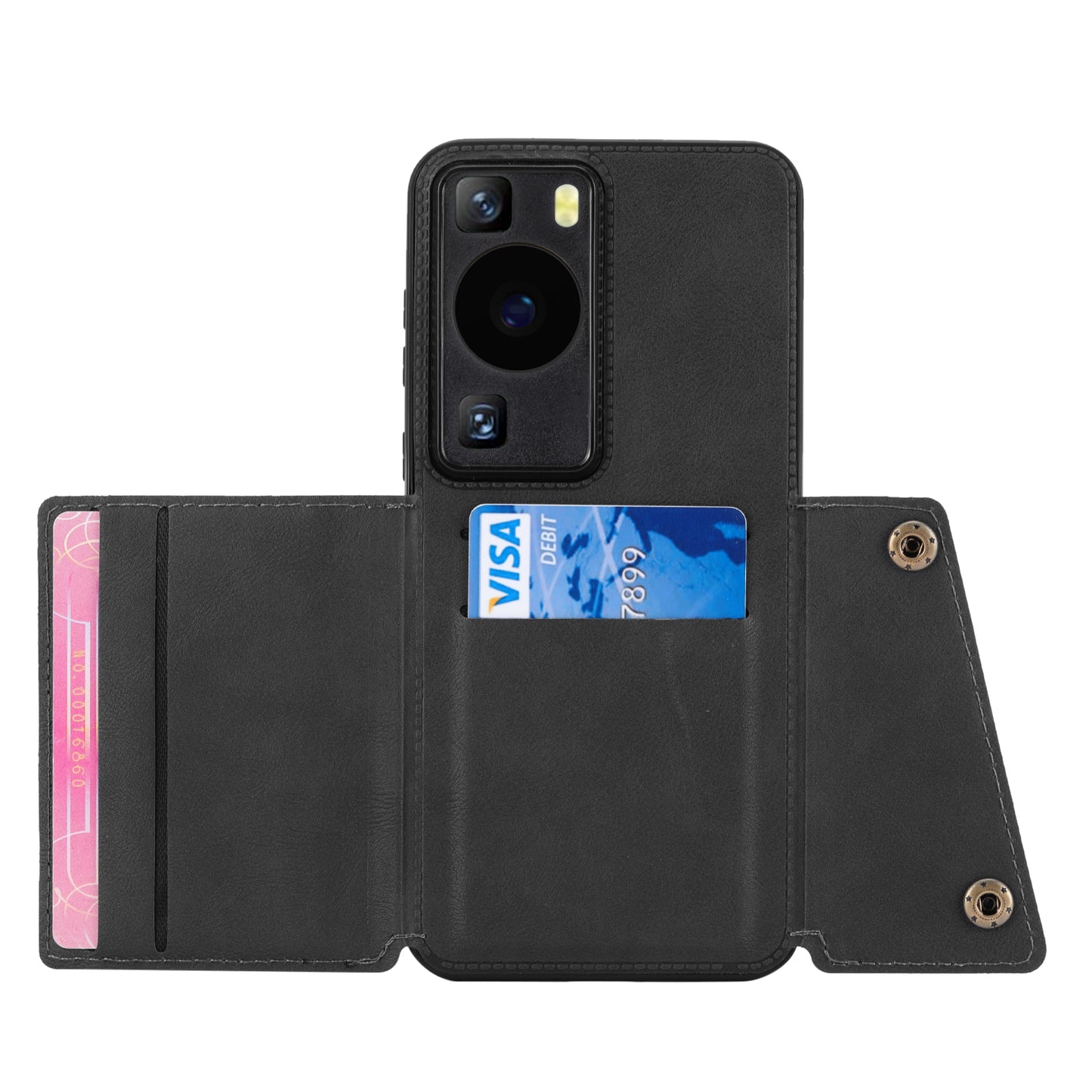 Card Holder Phone Case for Huawei P60 Kickstand PU Leather Coated TPU Back Cover