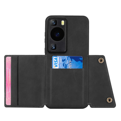 Card Holder Phone Case for Huawei P60 Kickstand PU Leather Coated TPU Back Cover