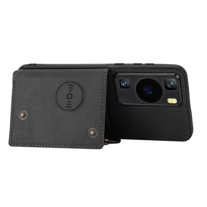 Card Holder Phone Case for Huawei P60 Kickstand PU Leather Coated TPU Back Cover