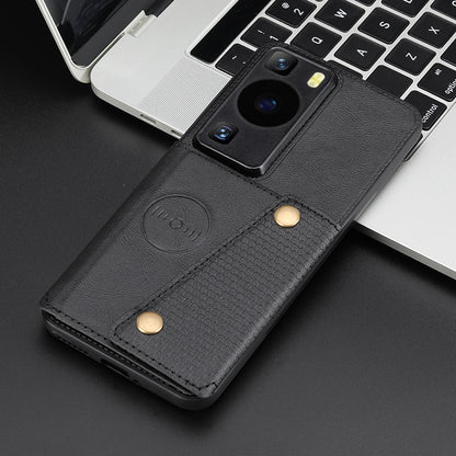 Card Holder Phone Case for Huawei P60 Kickstand PU Leather Coated TPU Back Cover