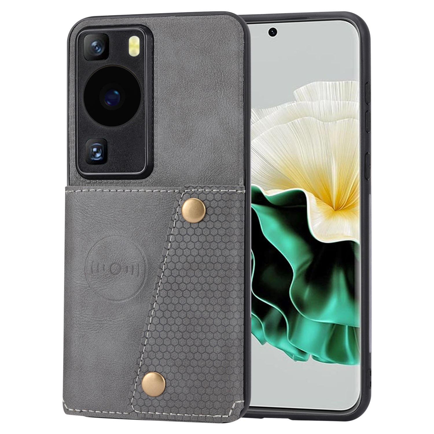 Card Holder Phone Case for Huawei P60 Kickstand PU Leather Coated TPU Back Cover