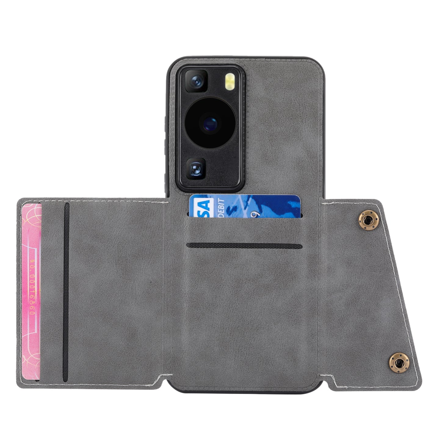 Card Holder Phone Case for Huawei P60 Kickstand PU Leather Coated TPU Back Cover