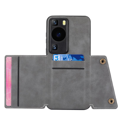 Card Holder Phone Case for Huawei P60 Kickstand PU Leather Coated TPU Back Cover