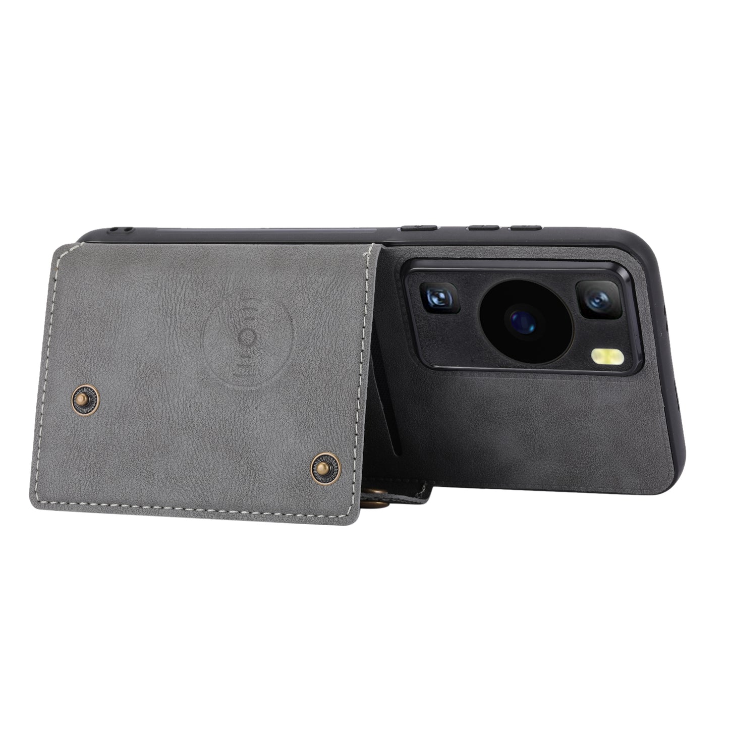 Card Holder Phone Case for Huawei P60 Kickstand PU Leather Coated TPU Back Cover