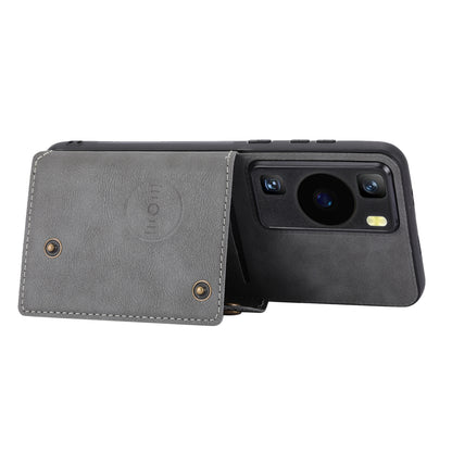 Card Holder Phone Case for Huawei P60 Kickstand PU Leather Coated TPU Back Cover