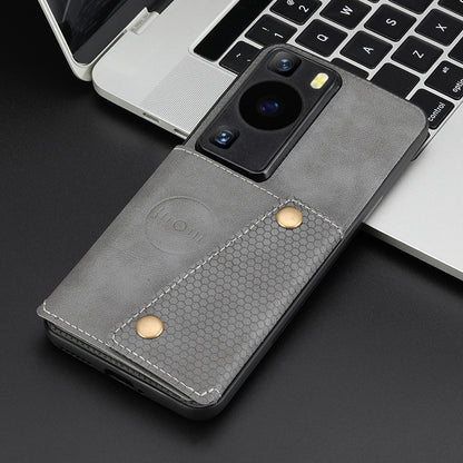 Card Holder Phone Case for Huawei P60 Kickstand PU Leather Coated TPU Back Cover