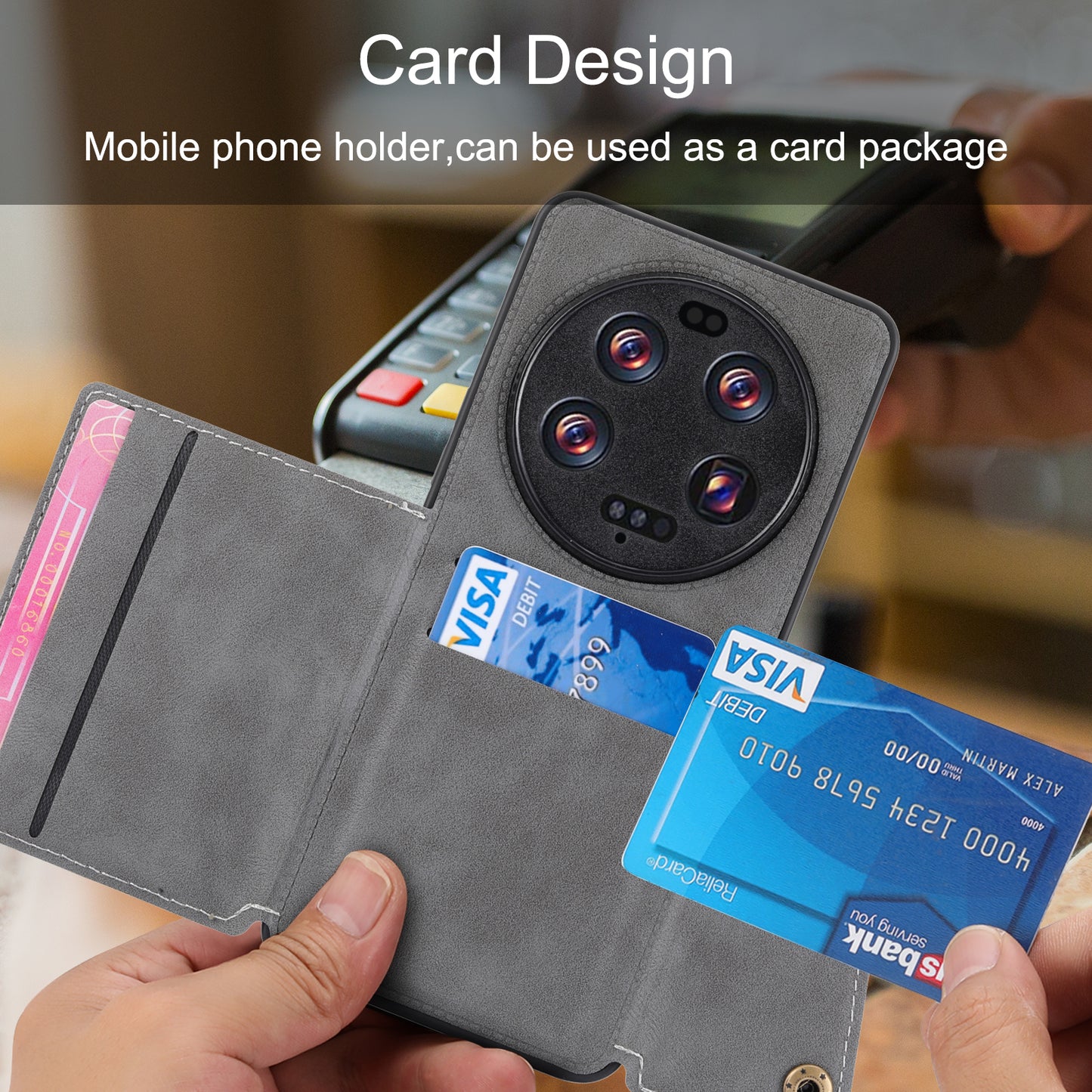 Phone Case for Xiaomi 13 Ultra Card Holder Kickstand PU Leather Coated TPU Shockproof Back Cover