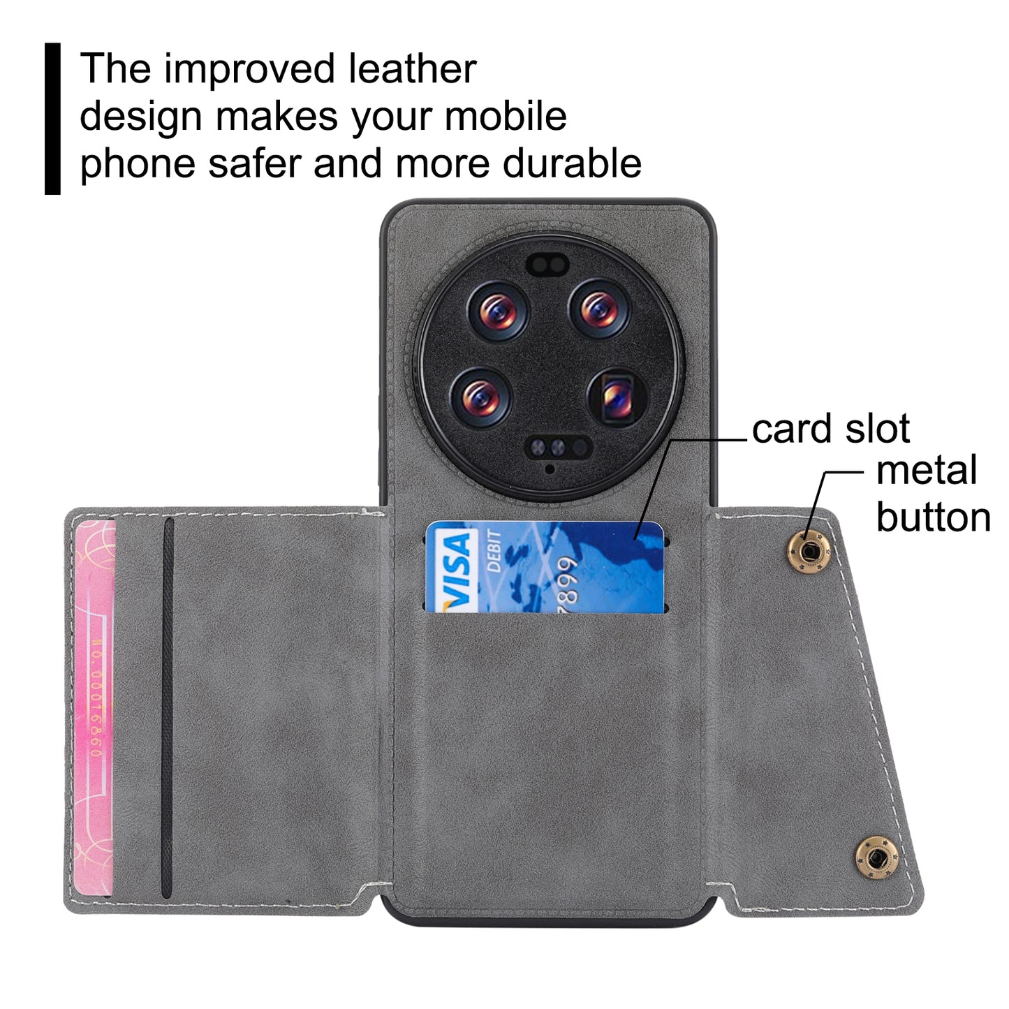 Phone Case for Xiaomi 13 Ultra Card Holder Kickstand PU Leather Coated TPU Shockproof Back Cover