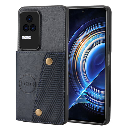 For Xiaomi Redmi K40S 5G / Poco F4 5G Card Holder Kickstand PU Leather Coated TPU Anti-fall Phone Cover