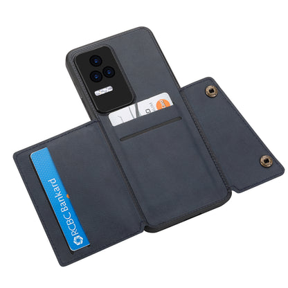 For Xiaomi Redmi K40S 5G / Poco F4 5G Card Holder Kickstand PU Leather Coated TPU Anti-fall Phone Cover