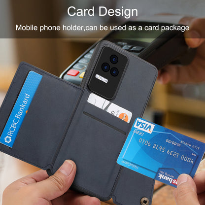 For Xiaomi Redmi K40S 5G / Poco F4 5G Card Holder Kickstand PU Leather Coated TPU Anti-fall Phone Cover