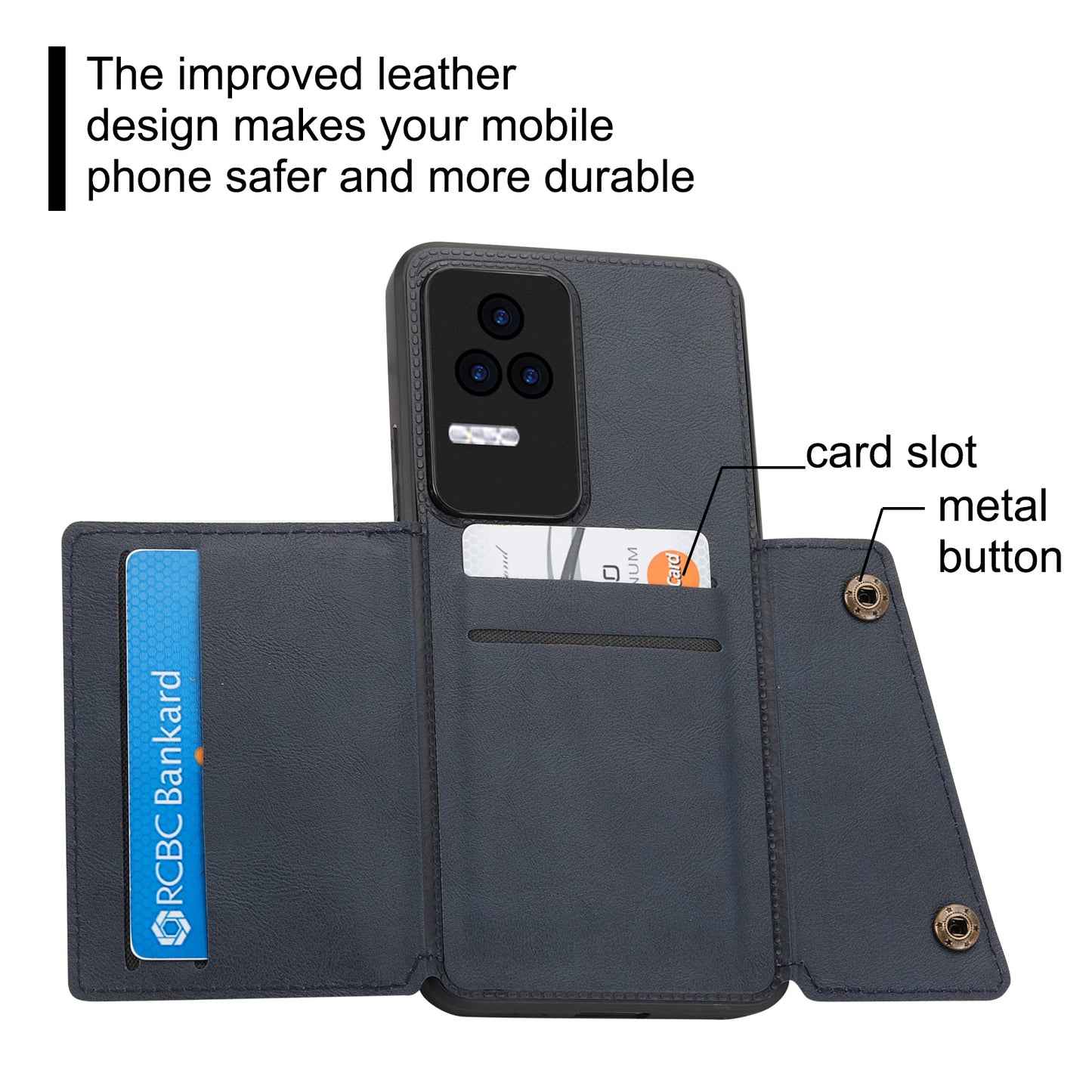 For Xiaomi Redmi K40S 5G / Poco F4 5G Card Holder Kickstand PU Leather Coated TPU Anti-fall Phone Cover