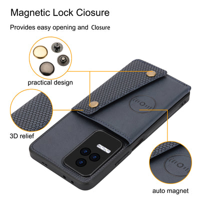 For Xiaomi Redmi K40S 5G / Poco F4 5G Card Holder Kickstand PU Leather Coated TPU Anti-fall Phone Cover