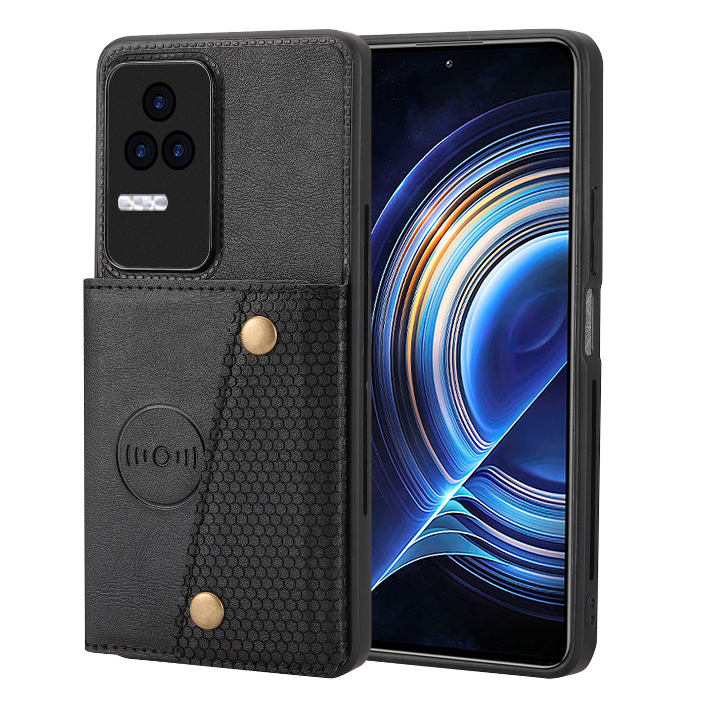 For Xiaomi Redmi K40S 5G / Poco F4 5G Card Holder Kickstand PU Leather Coated TPU Anti-fall Phone Cover