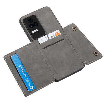For Xiaomi Redmi K40S 5G / Poco F4 5G Card Holder Kickstand PU Leather Coated TPU Anti-fall Phone Cover
