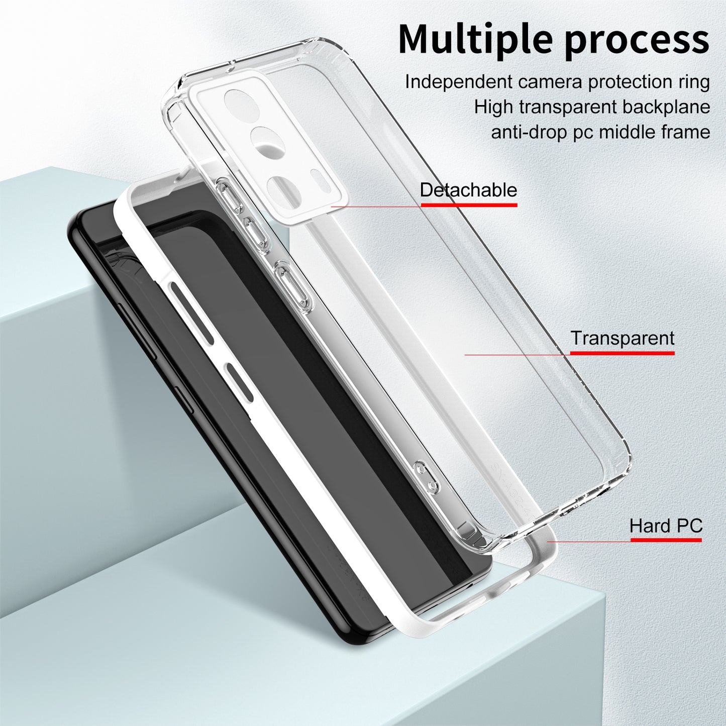 For Xiaomi 13 Lite / Civi 2 5G TPU Backplate + PC Frame + PC Camera Ring Hybrid Case Clear Shockproof Phone Cover