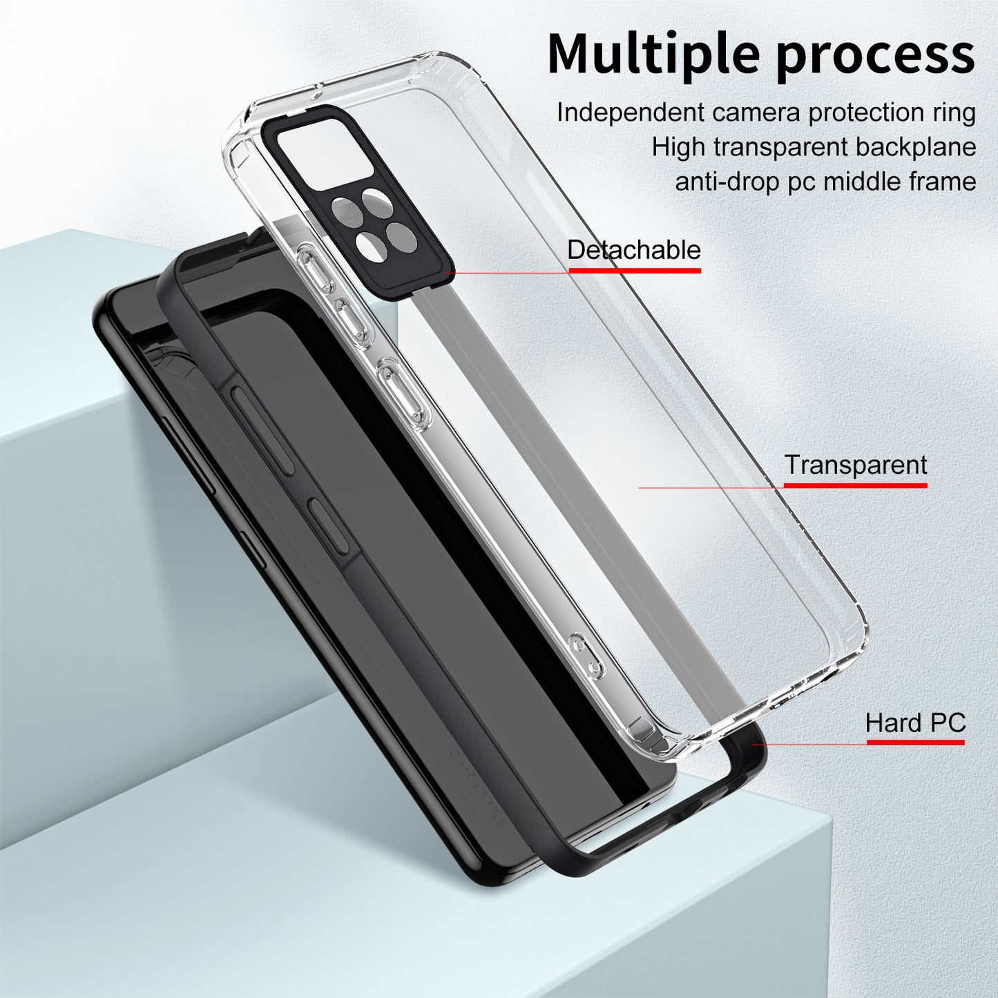 For Xiaomi Redmi Note 12 Pro 4G Phone Case TPU Backplate + PC Frame + PC Camera Ring Clear Cover