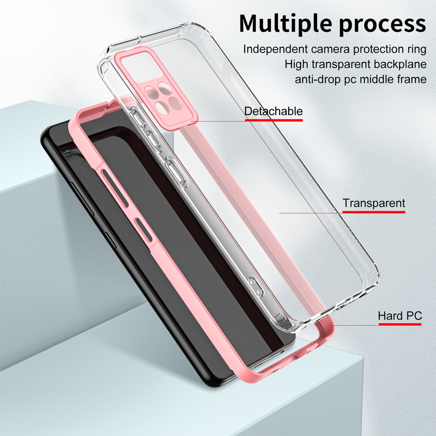 For Xiaomi Redmi Note 12 Pro 4G Phone Case TPU Backplate + PC Frame + PC Camera Ring Clear Cover