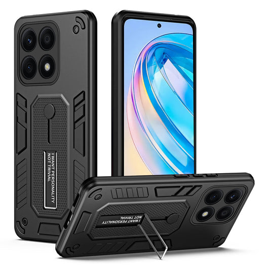For Honor X8a 4G Hidden Kickstand Phone Case TPU+PC Back Cover with Silicone Ring Strap