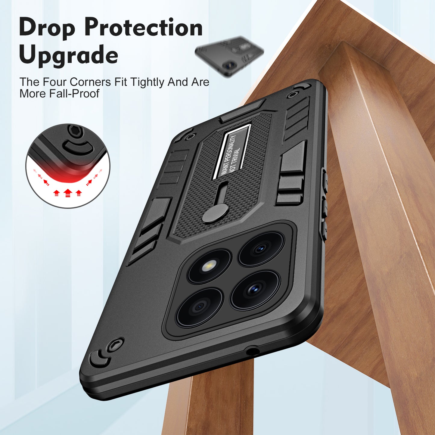 For Honor X8a 4G Hidden Kickstand Phone Case TPU+PC Back Cover with Silicone Ring Strap