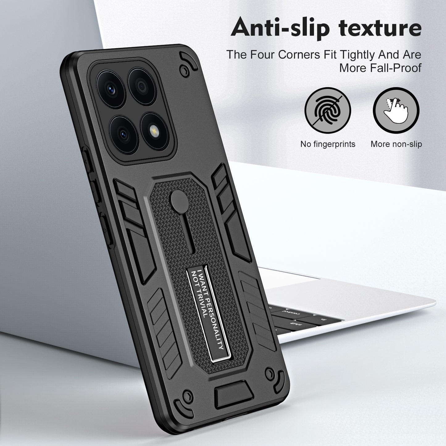For Honor X8a 4G Hidden Kickstand Phone Case TPU+PC Back Cover with Silicone Ring Strap