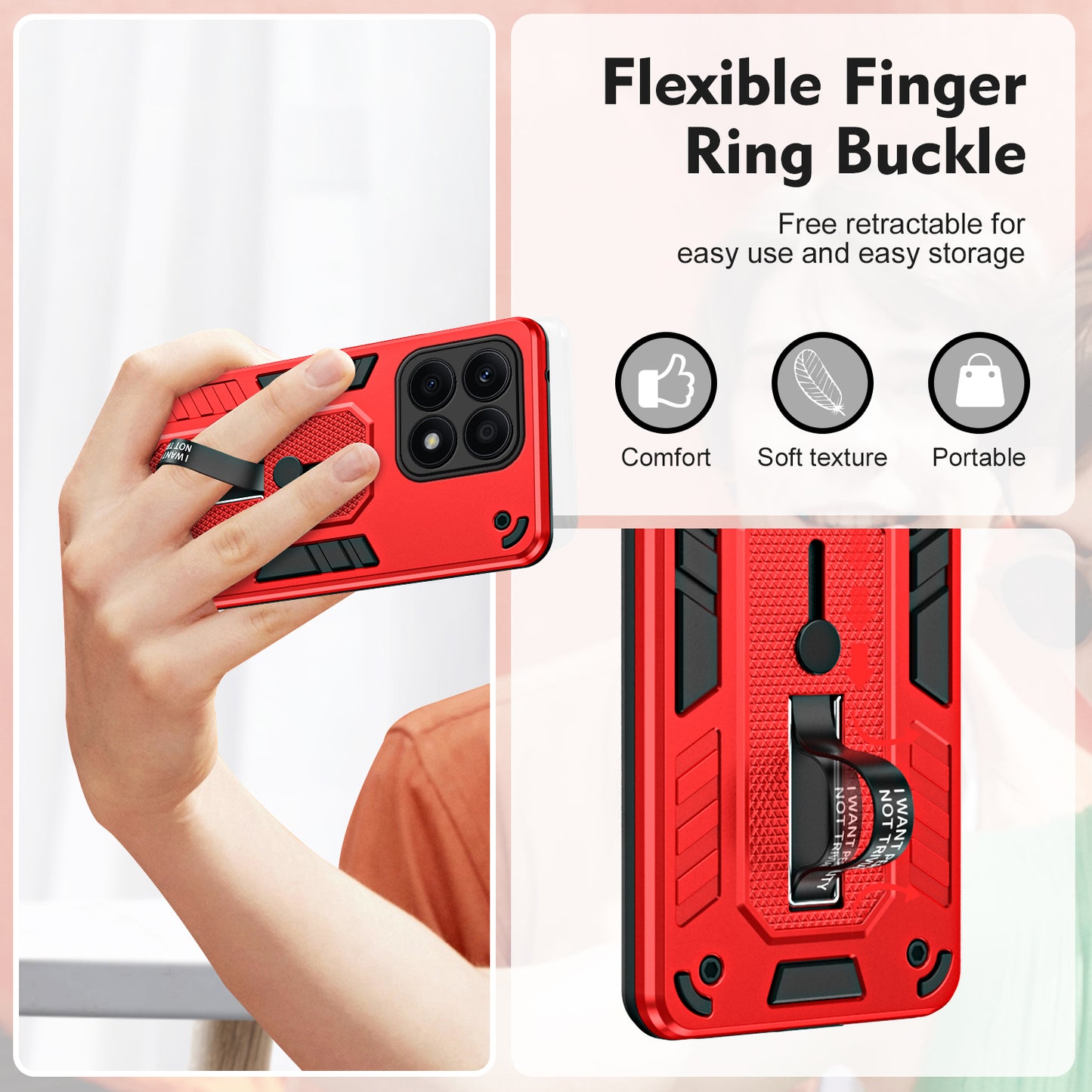 For Honor X8a 4G Hidden Kickstand Phone Case TPU+PC Back Cover with Silicone Ring Strap