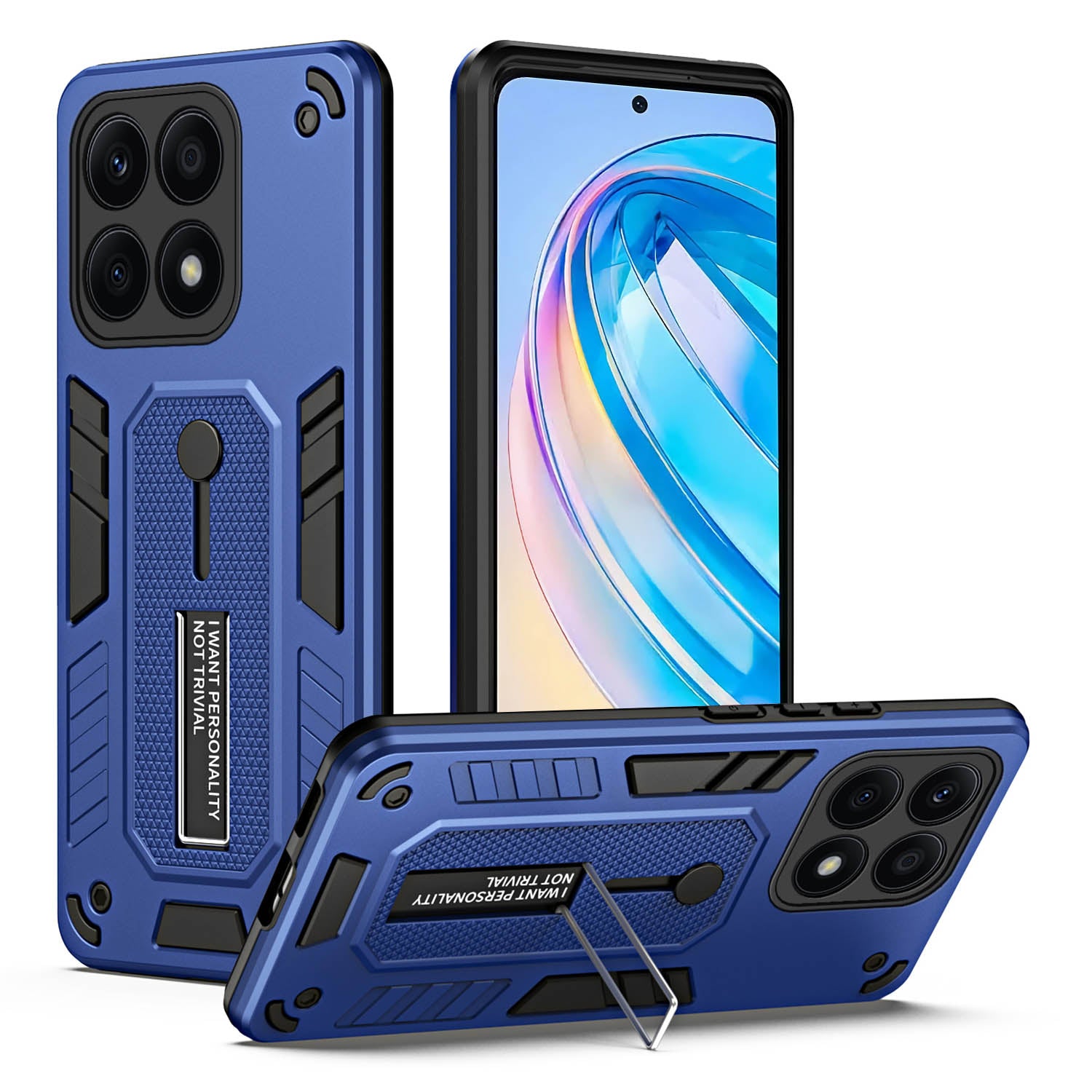 For Honor X8a 4G Hidden Kickstand Phone Case TPU+PC Back Cover with Silicone Ring Strap