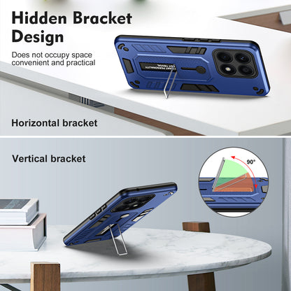 For Honor X8a 4G Hidden Kickstand Phone Case TPU+PC Back Cover with Silicone Ring Strap