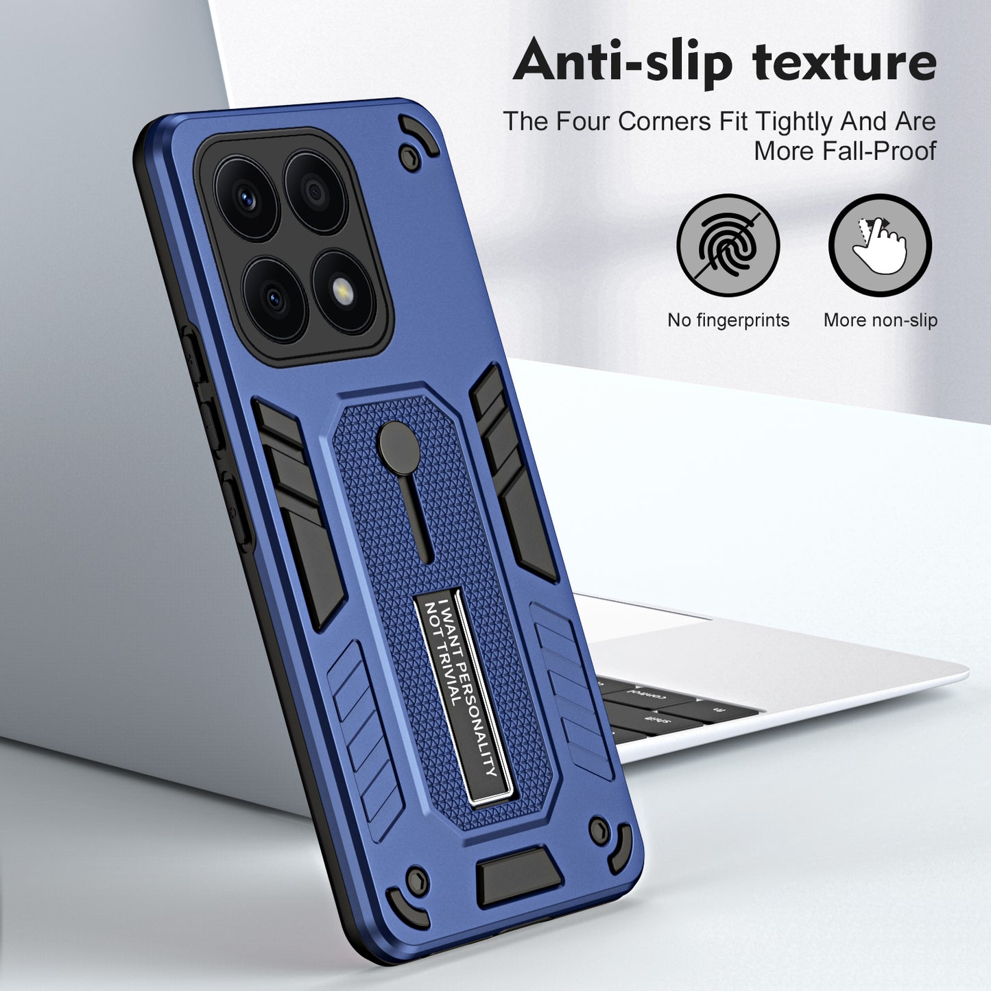 For Honor X8a 4G Hidden Kickstand Phone Case TPU+PC Back Cover with Silicone Ring Strap