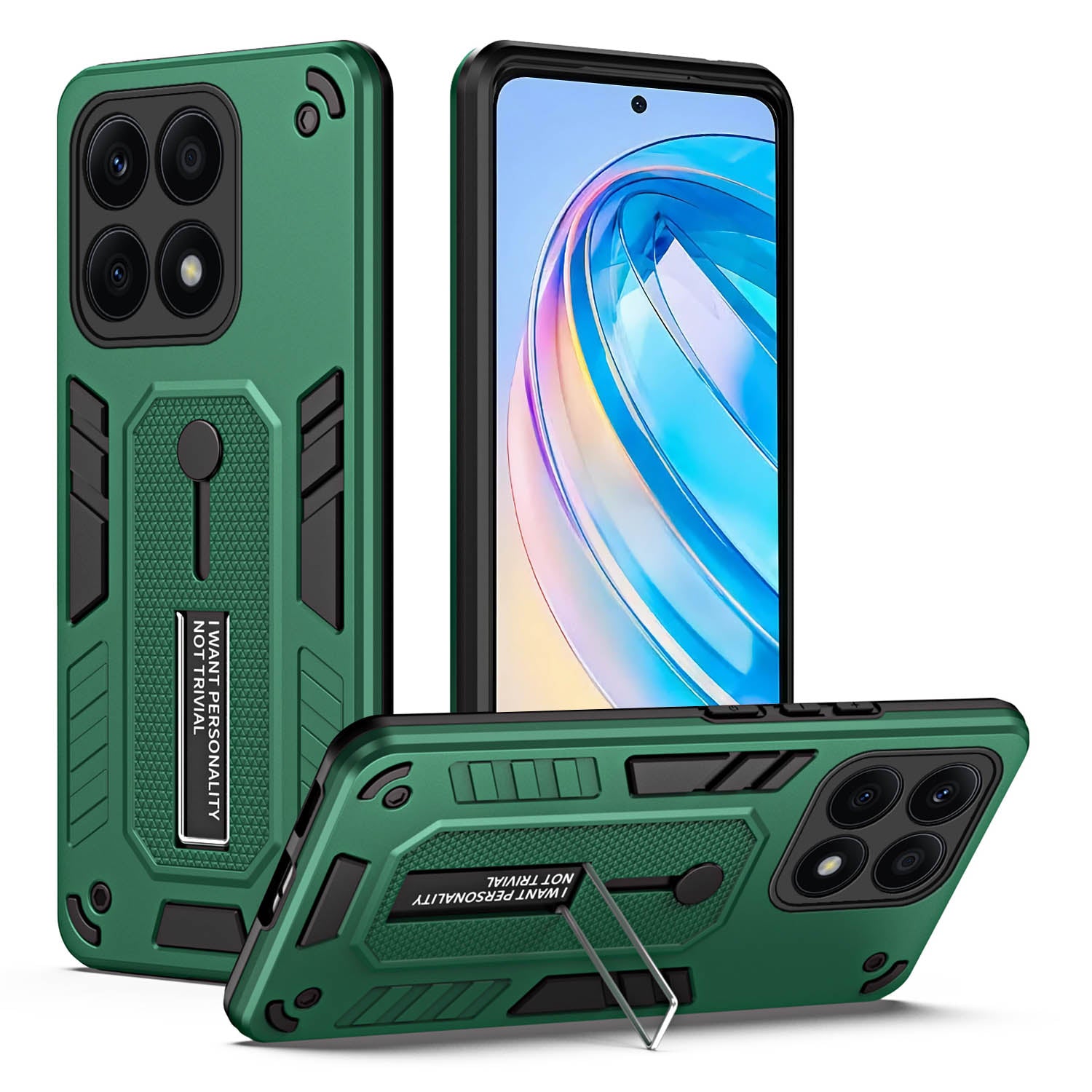 For Honor X8a 4G Hidden Kickstand Phone Case TPU+PC Back Cover with Silicone Ring Strap