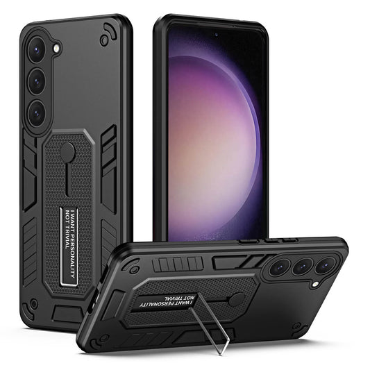 For Samsung Galaxy S23+ Phone Case Silicone Ring Strap TPU+PC Anti-drop Cover with Metal Kickstand