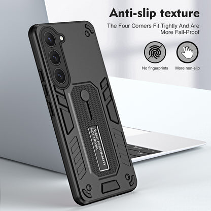For Samsung Galaxy S23 TPU+PC Anti-drop Cover Hidden Kickstand Phone Case with Silicone Ring Strap